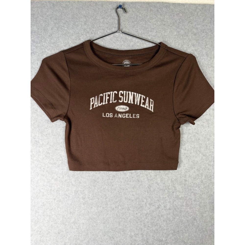 PacSun Los Angeles Graphic Crop Top Brown Ribbed Baby Tee XS